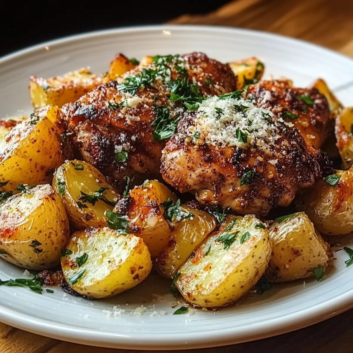 Oven-Roasted Cajun Chicken and Garlic Potatoes with Parmesan