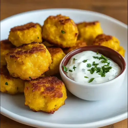 Yellow Squash Tots with Garlicky Yogurt Dip