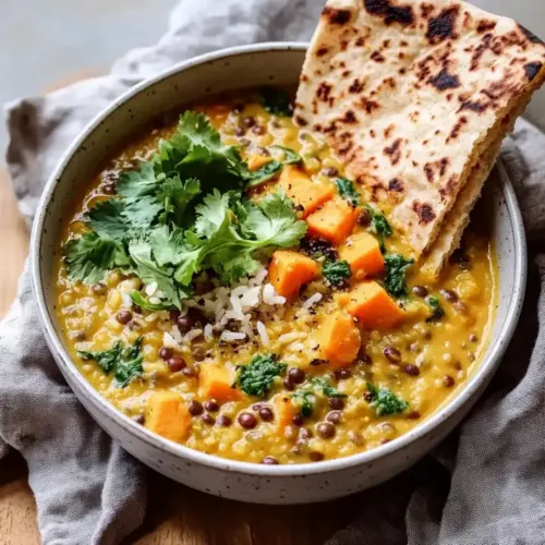 Coconut Sweet Potato Lentil Soup with Rice Recipe